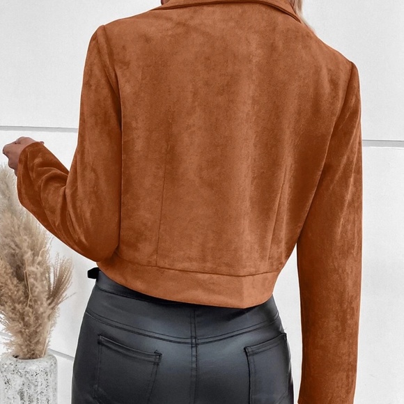 Luxe Camel Vegan Suede Zipper Biker Moto Jacket Coat - Picture 7 of 8